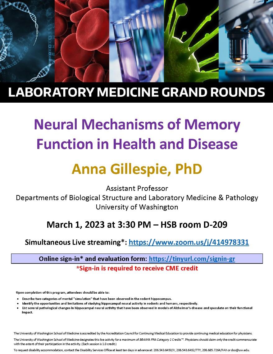 LabMed Grand Rounds: Anna Gillespie, PhD - Neural Mechanisms of Memory Function in Health and Disease