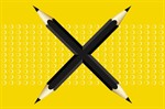 Two pencils crossed in an X shape against a yellow background
