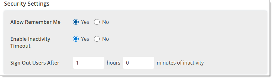 Inactivity Timeout setup