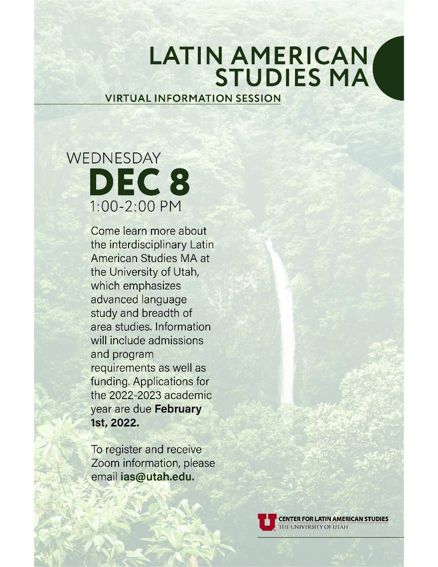 Ut Academic Calendar 2022 2023 Latin American Studies Ma Virtual Information Session, Wednesday, December  8, 2021, 1 - 2Pm - Events Calendar - International Studies - College Of  Humanities - The University Of Utah