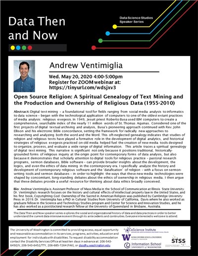 WEBINAR: Open Source Religion: A Spiritual Genealogy of Text Mining  and the Production and Ownership of Religious Data (1955-2010) - Andrew Ventimiglia