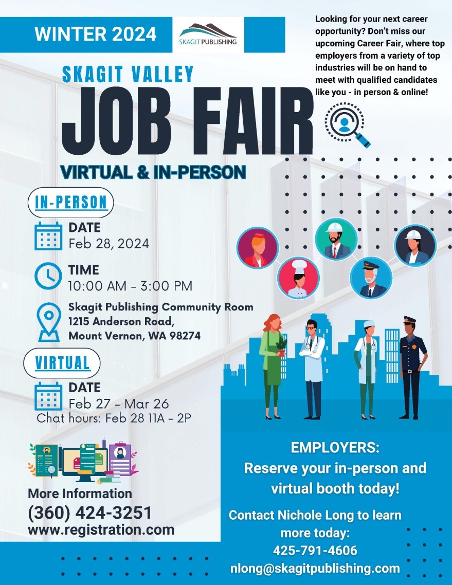 Skagit Valley Job Fair, Tuesday, February 27, 11am - Tuesday, March 26,  2024, 3pm - WorkSourceWA