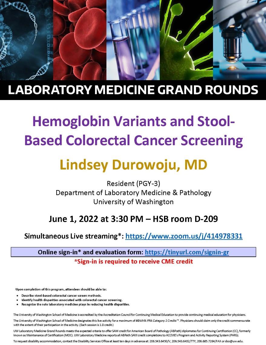LabMed Grand Rounds: Lindsey Durowoju, MD - Hemoglobin Variants and Stool-Based Colorectal Cancer Screening