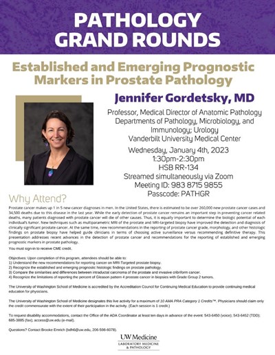 Pathology Grand Rounds: Jennifer Gordetsky, MD - Established and Emerging Prognostic Markers in Prostate Pathology