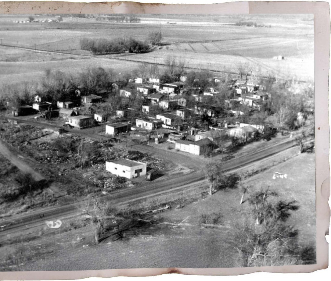 Aerial view of the Spanish Colony neighborhood in black and white.