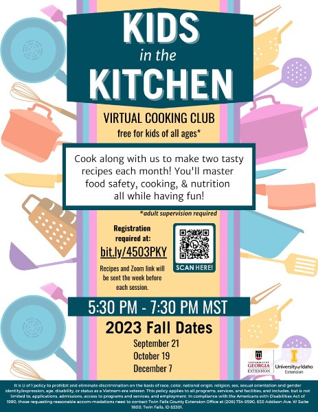 Kids in the Kitchen Virtual Cooking Club, Thursday, Dec. 7, 2023, 5:30 -  7:30 p.m. MST - Calendar | News & Events | University of Idaho Extension