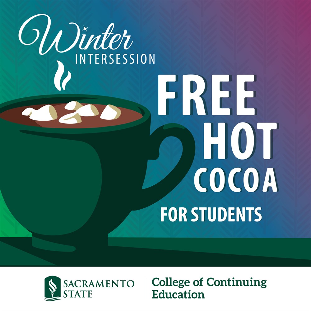 Hot chocolate in the library quad winter intersession info booth