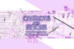 A purple-and-white graphic banner featuring layered map textures and hand-drawn illustrations of donkeys, carrots, and sticks. Large centered text reads “CARROTS AND STICKS,” with the subtitle “AT THE RURBAN INTERFACE.”