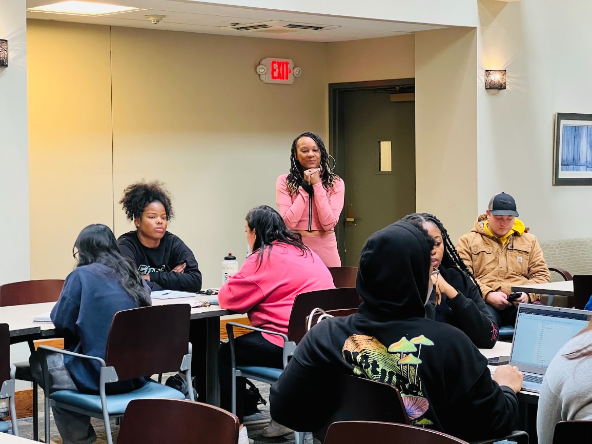 woman teaching a college class