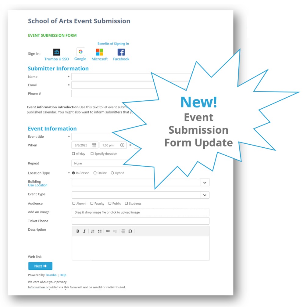 new updated event submission form