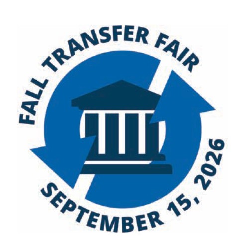 Fall Transfer Fair Sept 15, 2026 Circular arrows around a college building