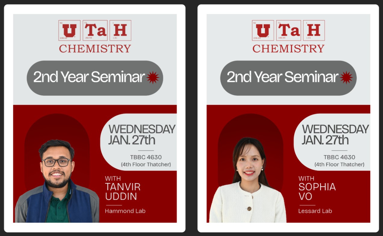 2nd Year Seminar flyer for Tanvir Uddin & Sophia Vo