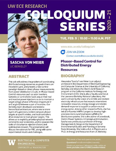 UW ECE Research Colloquium Lecture Series | Phasor-Based Control for Distributed Energy Resources - Sascha von Meir, University of California, Berkeley