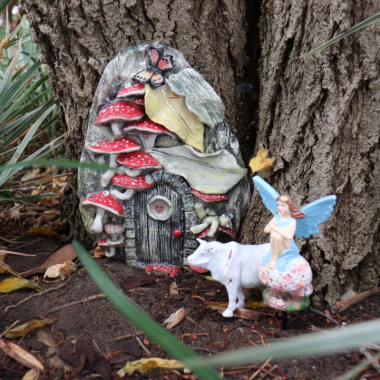 Fairy Door with a fairy and a tiny cow
