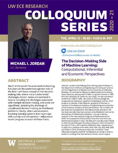 UW ECE Research Colloquium Lecture Series | The Decision-Making Side of Machine Learning: Computational, Inferential and Economic Perspectives