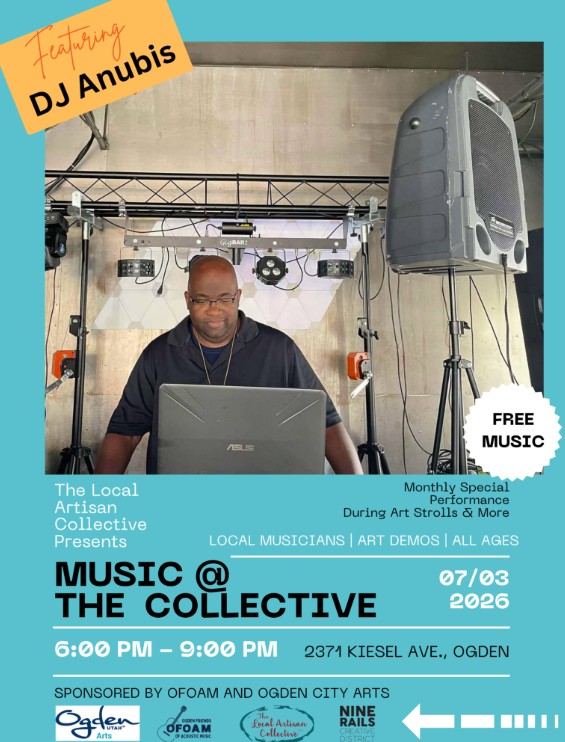 Music @ The Collective with DJ Anubis on July 3rd from 6:00 to 9:00pm (With Music and Art, Inside and In Front of the Store, FREE Show!)
