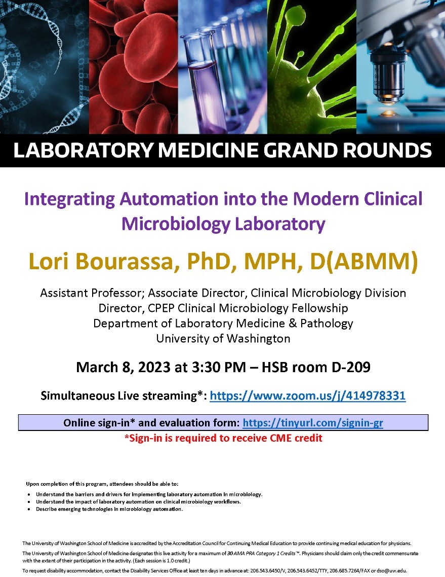 UW Seattle Campus Events LabMed Grand Rounds Lori Bourassa, PhD, MPH