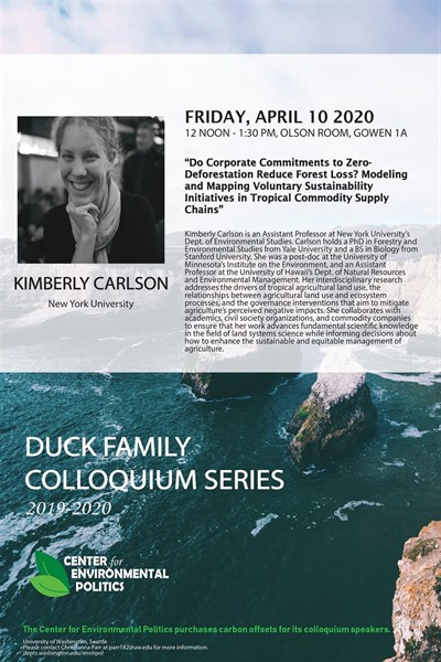 CANCELLED - Kimberly Carlson: UW Center for Environmental Politics' Duck Family Colloquium Series