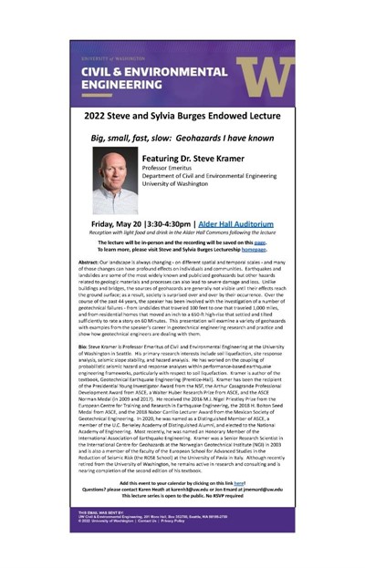 Steve and Sylvia Burges Endowed Lecture | Professor Emeritus, Steve Kramer