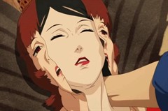 Drawing of a woman with her eyes closed as her face emerges from the shell of a different woman's face.