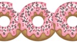 Series of three illustrated donuts with pink frosting and binary ones and zeroes for sprinkles.