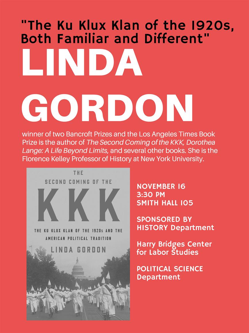 "The Ku Klux Klan of the 1920s, Both Familiar and Different" with Linda Gordon, PhD