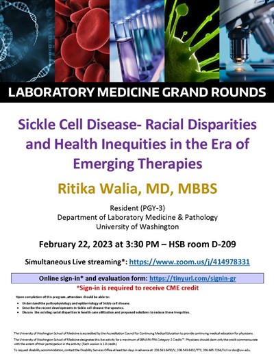 LabMed Grand Rounds: Ritika Walia, MBBS - Sickle Cell Disease- Racial Disparities and Health Inequities in the Era of Emerging Therapies