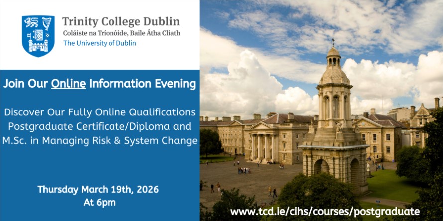 Details of an online information evening for courses related to managing risk