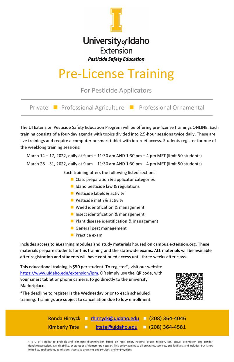 Uidaho Fall 2022 Schedule Prelicense Training For Pesticide Applicators; Weed Identification &  Activity, Tuesday, March 15, 2022, 12:30 - 3Pm - Calendar & News | College  Of Agricultural & Life Sciences | Uidaho