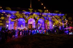 Freer Courtyard lit up with colorful lights