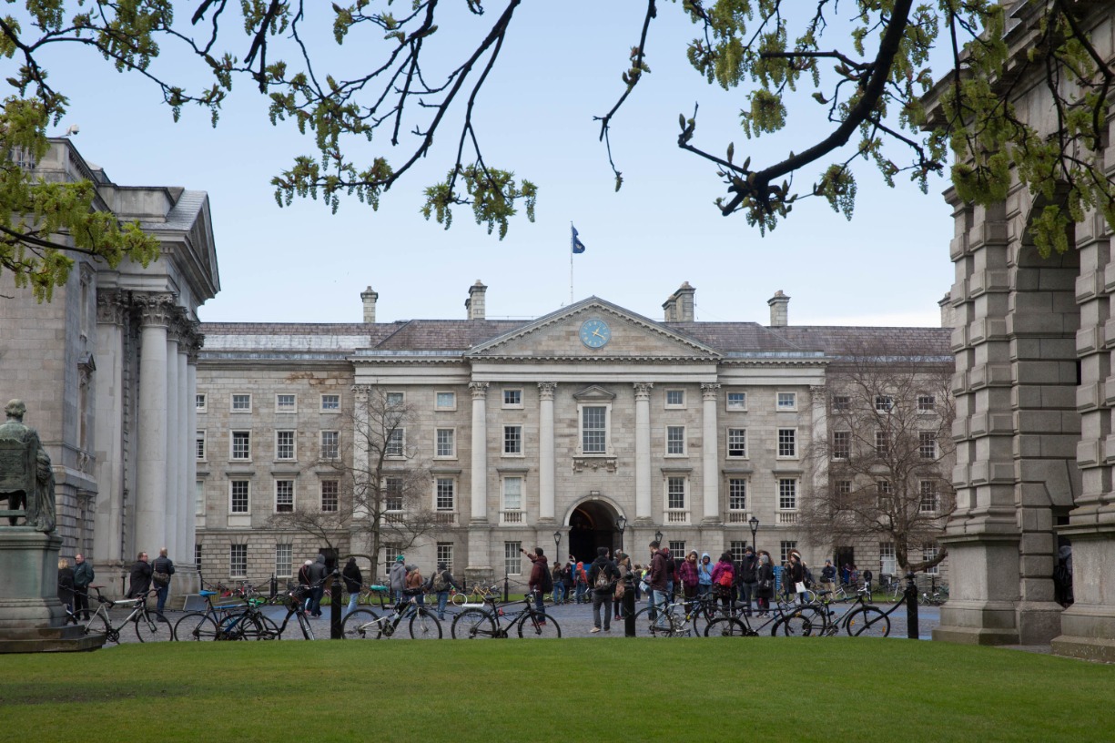 People walking on the Front Square of Trinity.
