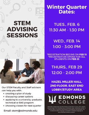 STEM Advising Session #1, Tuesday, February 6, 2024, 11:30am - 1:30pm -  Calendar: Campus Events | Edmonds College