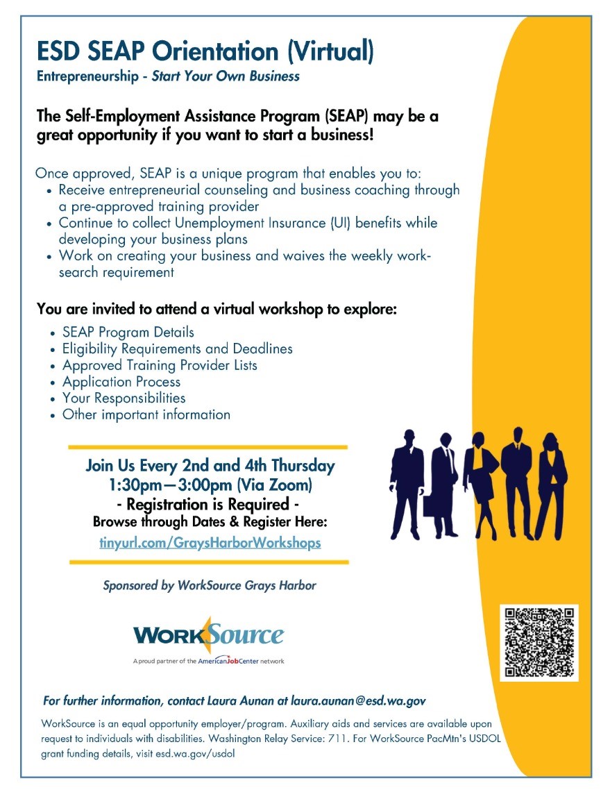 ESD Self‐Employment Assistance Program (SEAP) Orientation (Virtual 