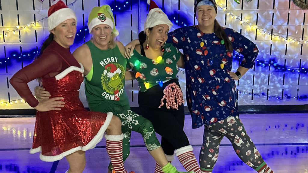 Four Zumba instructors get ready for the Holidance