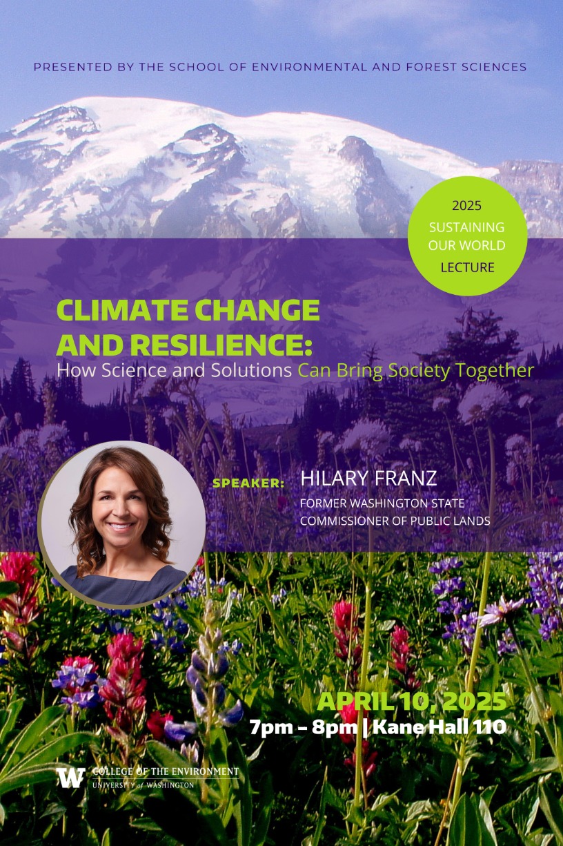 Sustaining Our World Lecture flyer with picture of Hillary Franz