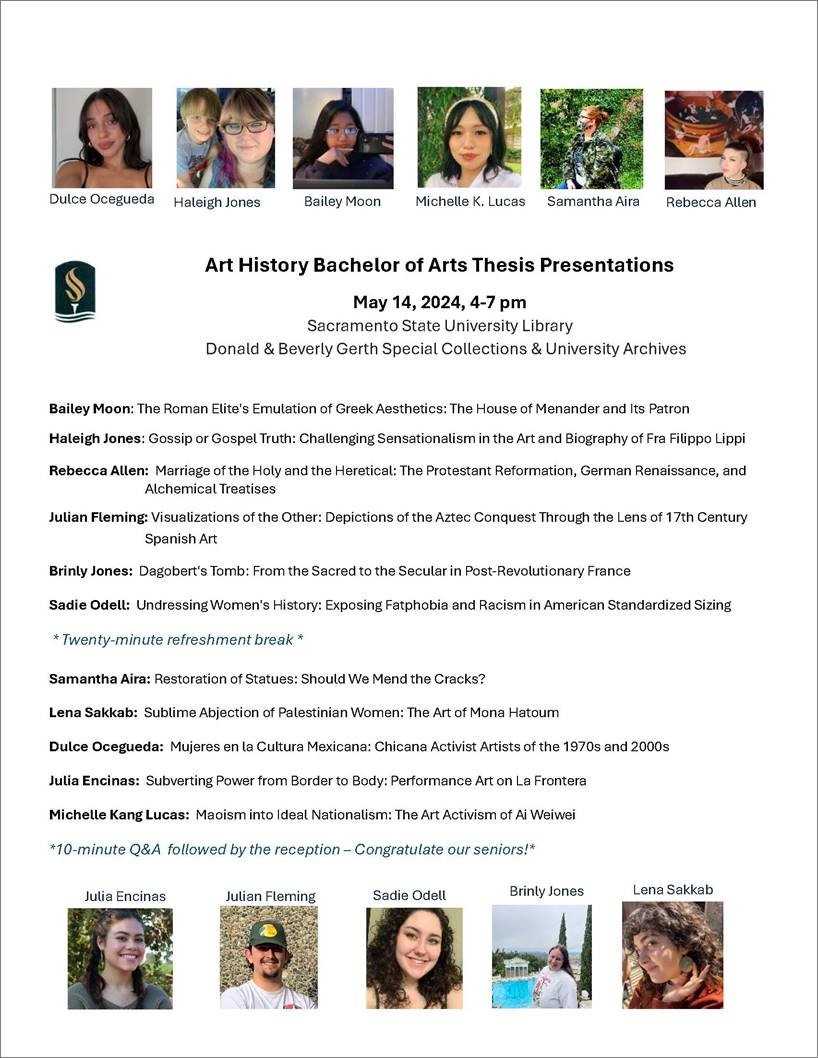 Art History Thesis Presentations Tuesday May 14 2024 4 7pm