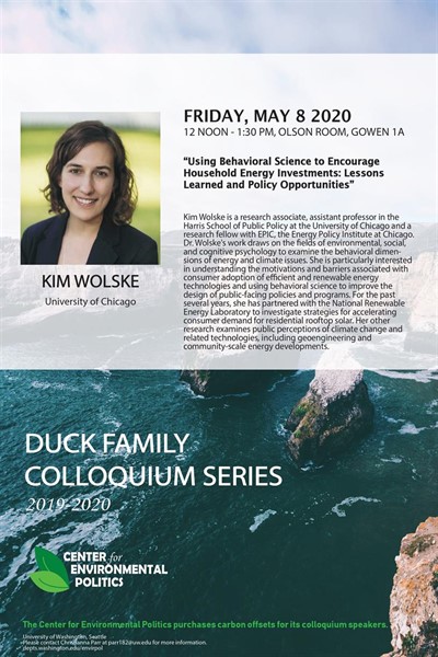 CANCELLED - Kim Wolske: UW Center for Environmental Politics' Duck Family Colloquium Series