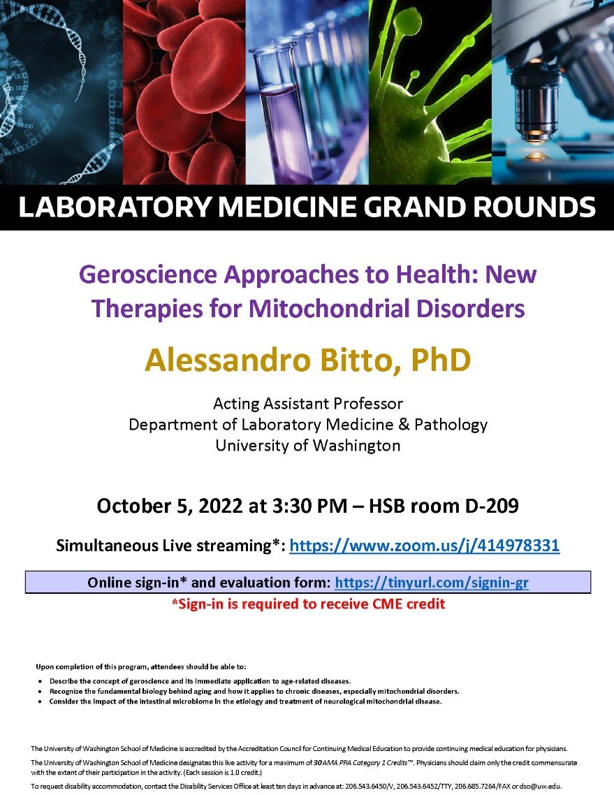 LabMed Grand Rounds: Alessandro Bitto, PhD - Geroscience Approaches to Health: New Therapies for Mitochondrial Disorders