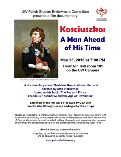 Screening of documentary film Kosciuszko: A Man Ahead of His Time followed by Q&A with director Alex Storozynski and leading actor Olek Krupa