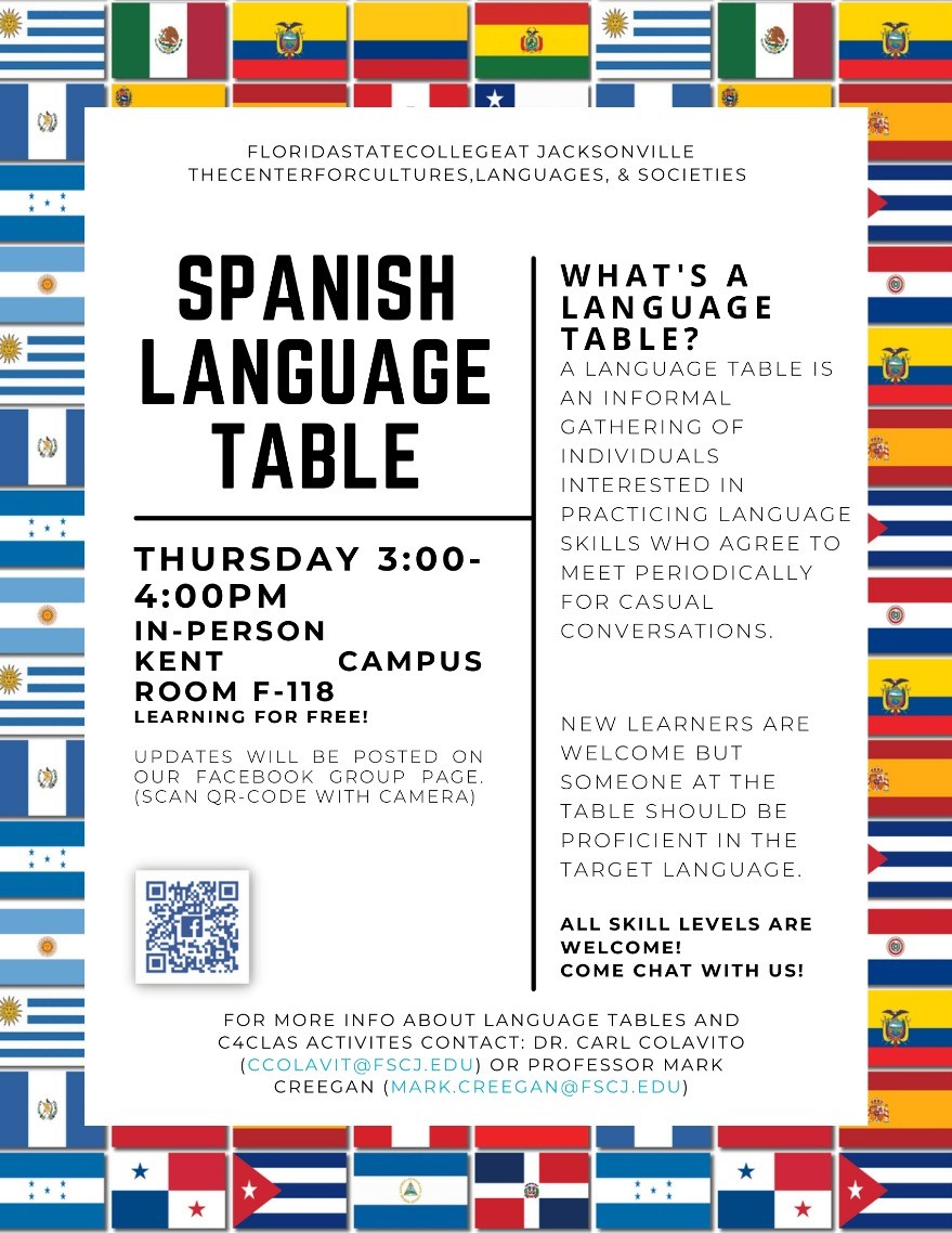 Spanish Language Table 3-4 Thursdays at C4CLaS Kent Room F118
