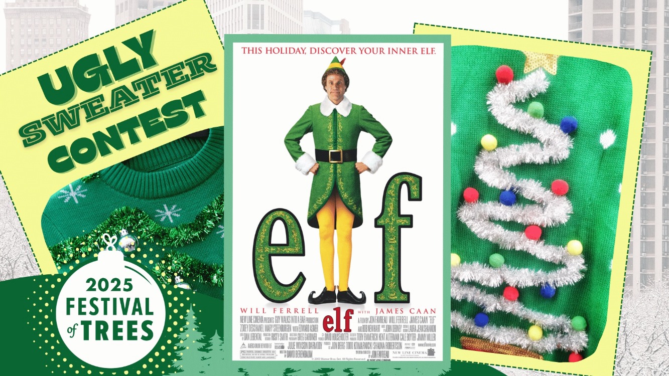 graphic image of Elf (the movie) with text that reads Ugly Sweater Contest