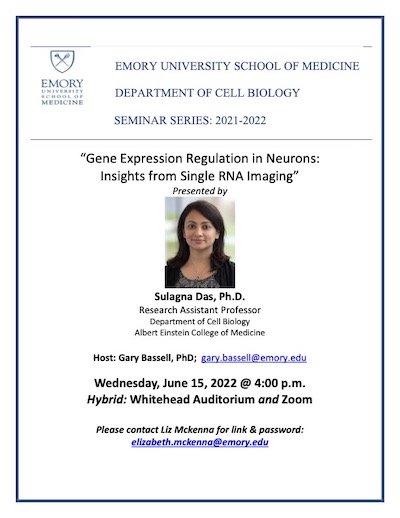 Cell Biology Seminar: Dr. Sulagna Das, Wednesday, June 15, 2022, 4 - 5pm -  Cell Biology Seminar: Dr. Sulagna Das, Wednesday, June 15, 2022, 4 - 5pm -  Calendar