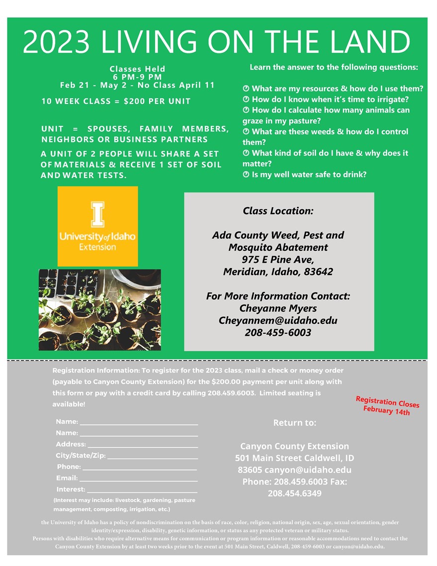 2023 Living on the Land, Tuesday, Apr. 18, 2023, 6 - 9 p.m. MDT - Calendar  | Small Acreages & Local Food | UI Extension