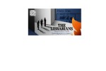 Movie poster for documentary The Librarians, 3 silhouettes of figures again backdrop of pages of a book and check out card with Movie poster for documentary The Librarians, 3 silhouettes of figures again backdrop of pages of a book and check out card with