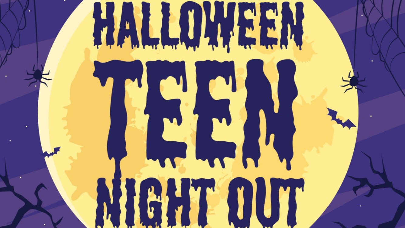 graphic - purple background and yellow moon - Halloween Teen Night Out