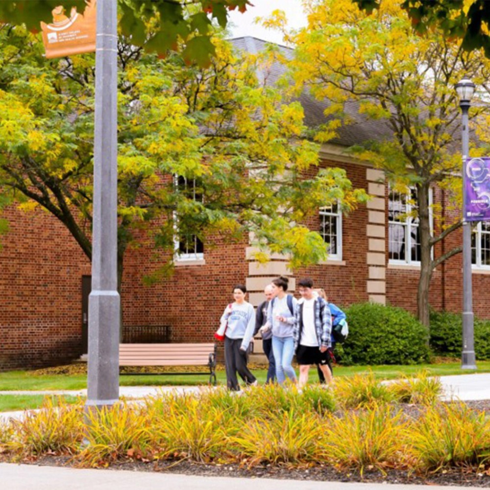 students walking on a college campus
