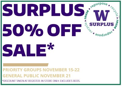 UW Surplus Store Purple Tuesday 50% OFF Sale