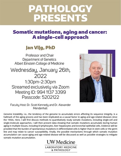 Pathology Presents: Jan Vijg, PhD - Somatic mutations, aging and cancer: A single-cell approach