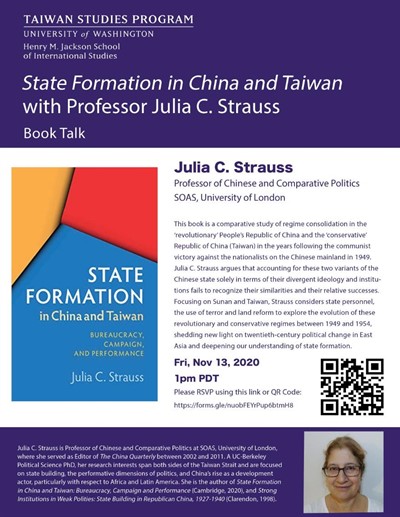 [POSTPONED] Book Talk: State Formation in China and Taiwan with Julia Strauss
