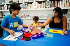 family working in art studio